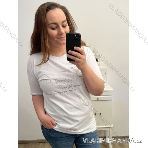 Tričko krátky rukáv dámska nadrozmer (XL/2XL/3XL ONE SIZE) TALIANSKA MÓDA IM423066/DR XL/2XL biela