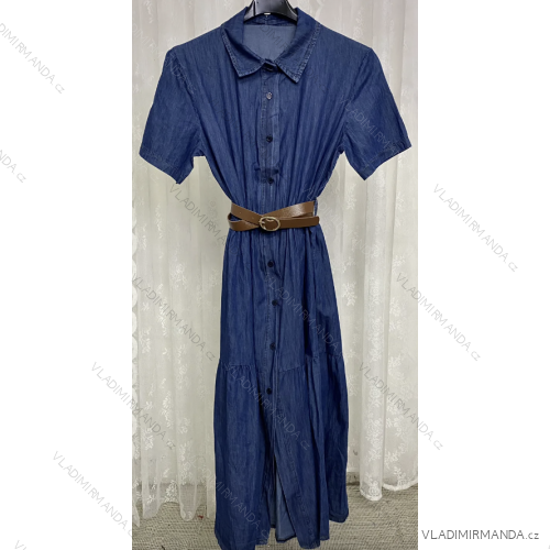 Šaty dlhé košeľové s opaskom krátky rukáv dámske (S/M ONE SIZE) TALIANSKA MÓDA IMPLP2329230205