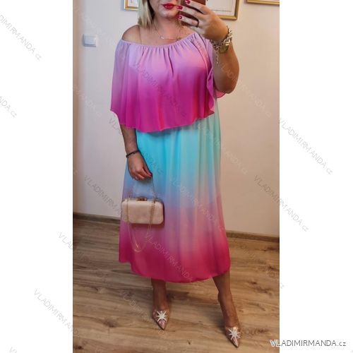 Šaty letné šifónové carmen krátky rukáv dámska nadrozmer (2XL/3XL ONE SIZE) TALIANSKA MÓDA IMWGM231363
