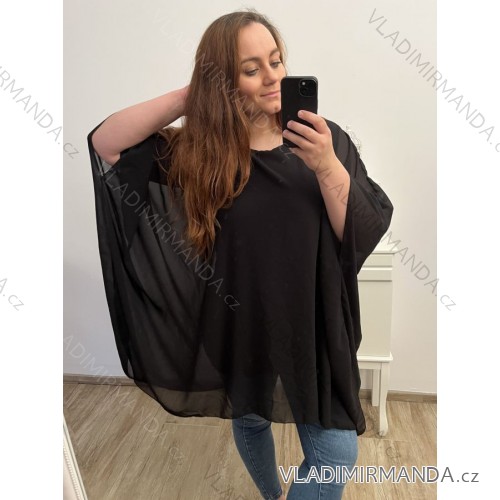 Tunika oversize krátky rukáv dámska nadrozmer (XL/2XL/3XL/4XL ONE SIZE) TALIANSKA MÓDA IMBM23FATI/DU 2XL/3XL čierna