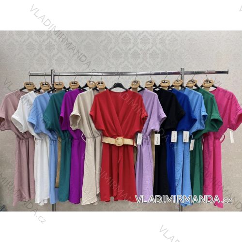 Šaty elegantné s opaskom krátky rukáv dámske (S/M ONE SIZE) TALIANSKA MÓDA IMWKK231494