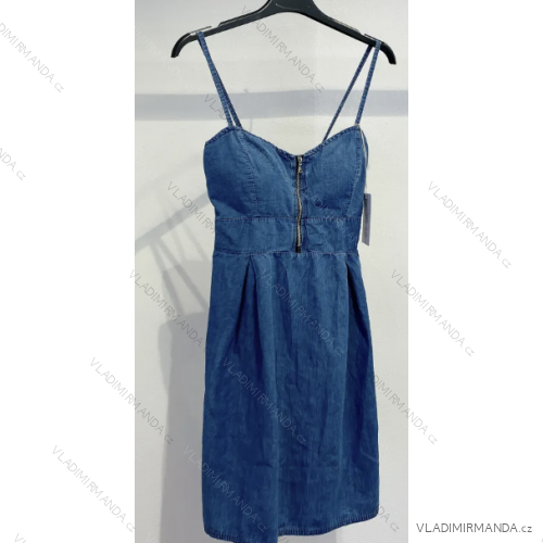 Šaty dlhé riflové zabičkované krátky rukáv dámske (S/M ONE SIZE) TALIANSKA MÓDA IMPMD2301109