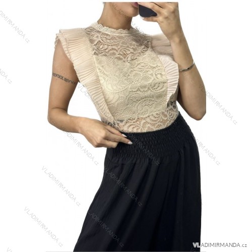 Body elegantné krajkové bez rukávov dámske (S/M ONE SIZE) TALIANSKA MÓDA IMM23ZO2652/DU S/M béžová