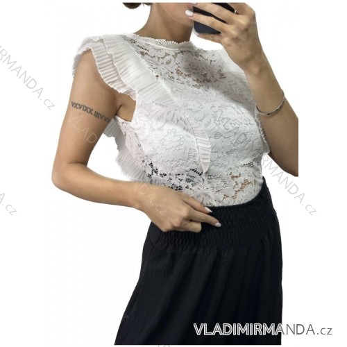 Body elegantní krajkové bez rukávů dámské (S/M ONE SIZE) ITALSKÁ MÓDA IMM23ZO2652/DU S/M biela