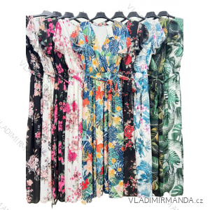 Šaty dlhé šifónové kvetované krátky rukáv dámske (S/M ONE SIZE) TALIANSKA MÓDA IM423270