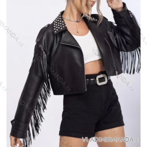 Bunda koženková dlhý rukáv dámska (S/M ONE SIZE) TALIANSKA MÓDA IMPMD238021SS