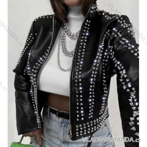 Bunda koženková dlhý rukáv dámska (S/M ONE SIZE) TALIANSKA MÓDA IMPMD23228093