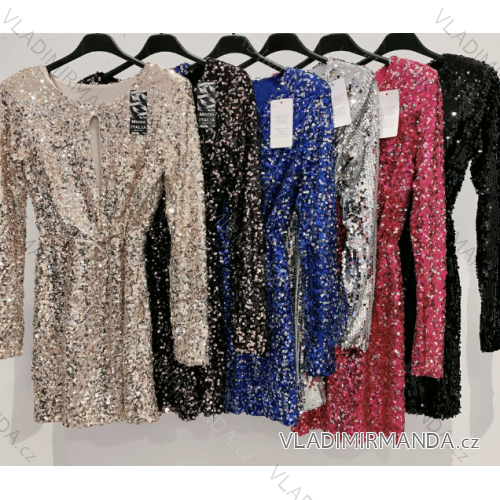 Šaty elegantné trblietavé s flitrami dlhý rukáv dámske (S/M ONE SIZE) TALIANSKA MÓDA IMPMD2323158B