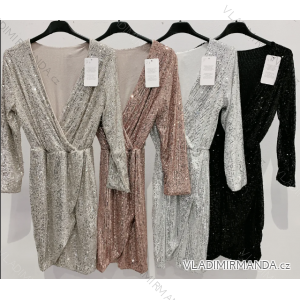 Šaty elegantné trblietavé s flitrami dlhý rukáv dámske (S/M ONE SIZE) TALIANSKA MÓDA IMPMD234539Y