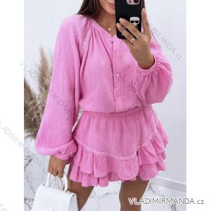 Súprava letná mušelínová sukňa a košeľa dlhý rukáv dámska (S/M ONE SIZE) TALIANSKA MÓDA IMWY23097