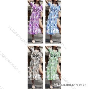 Šaty dlhé letné s opaskom krátky rukáv dámske (S/M ONE SIZE) TALIANSKA MÓDA IMWB23308