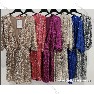 Šaty elegantné trblietavé s flitrami dlhý rukáv dámske (S/M ONE SIZE) TALIANSKA MÓDA IMPMD233052a