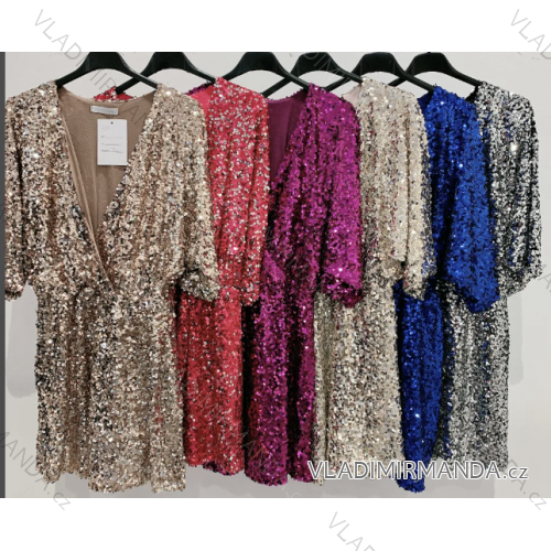 Šaty elegantné trblietavé s flitrami dlhý rukáv dámske (S/M ONE SIZE) TALIANSKA MÓDA IMPMD233052a