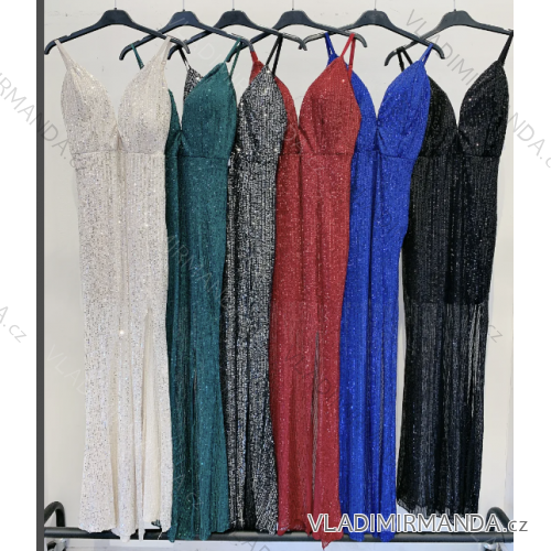 Šaty dlhé elegantné trblietavé s flitrami na ramienka dámske (S/M ONE SIZE) TALIANSKA MÓDA IMPMD2320219a