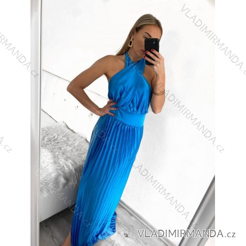 Šaty dlhé elegantné skladané bez rukávov dámske (S/M ONE SIZE) TALIANSKA MÓDA IMPGM2322112/DU S/M modrá
