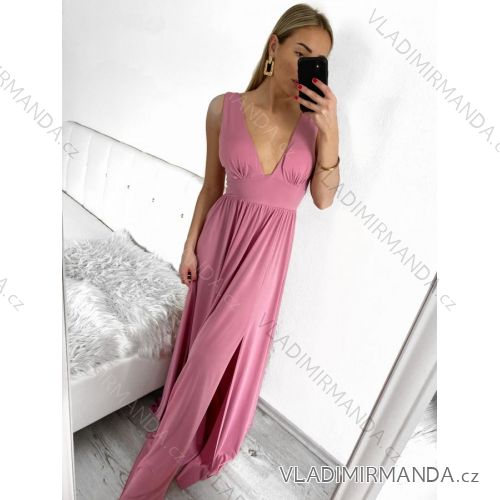 Šaty dlhé spoločenské na ramienka dámske (S/M ONE SIZE) TALIANSKA MÓDA IMPBB23B22631/DU S/M ružová