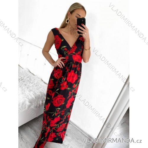 Šaty dlhé elegantné bez rukávov dámske (S/M ONE SIZE) TALIANSKA MODA IM323009-1/DU S/M čierna