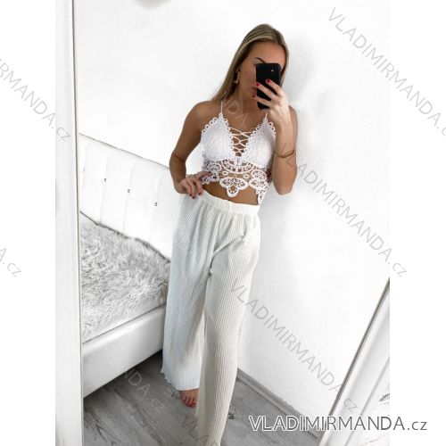 Kalhoty letní dlouhé dámské (S/M ONE SIZE) ITALSKÁ MÓDA IMW2331086/DU S/M biela