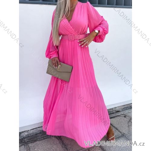 Šaty dlhé skladané s opaskom dlhý rukáv dámske (S/M ONE SIZE) TALIANSKA MÓDA IMWMY231528