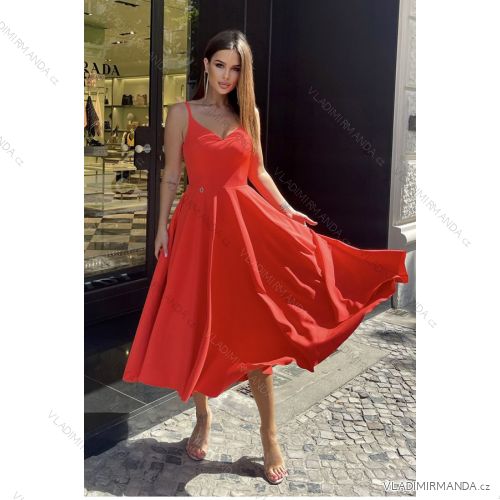Šaty dlhé elegantné spoločenské na ramienka dámske (34-40) POLSKÁ MÓDA PMLBC23244-02 červená 40