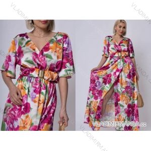 Šaty dlhé letné s opaskom krátky rukáv dámske (S/M ONE SIZE) TALIANSKA MÓDA IMM23M53112