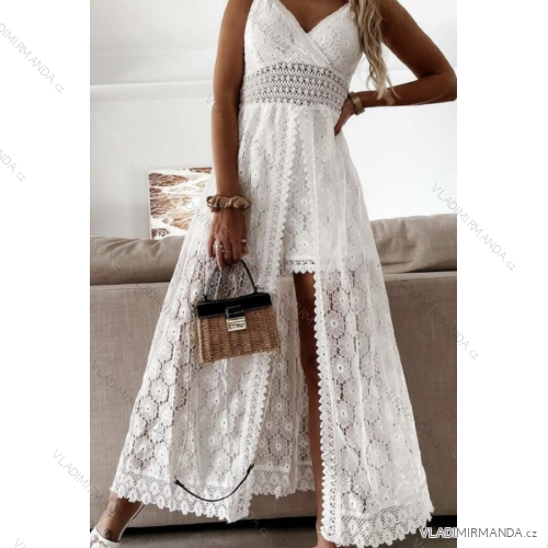Šaty dlhé elegantné krajkové na ramienka dámske (S/M ONE SIZE) TALIANSKA MÓDA IMPCF233953tuta