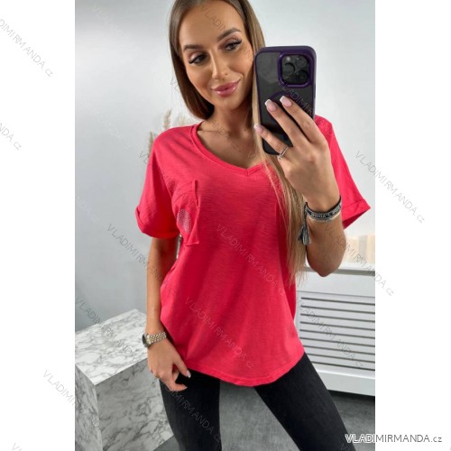 Bavlnená blúzka s malinovým vreckom