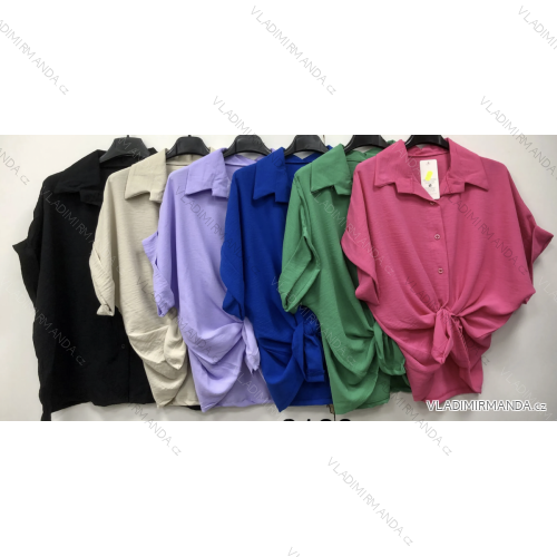 Tunika košeľová krátky rukáv dámska (S/M ONE SIZE) TALIANSKA MÓDA IMPCF238186MICRO