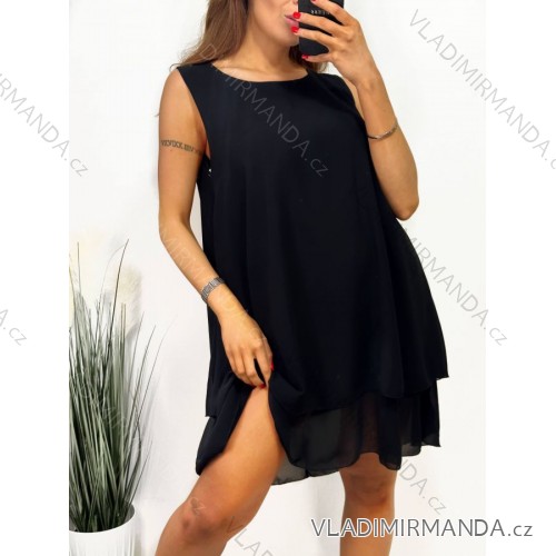 Šaty letné krátke bez rukávu šifónové dámske (S/M/L ONE SIZE) TALIANSKA MÓDA IM423333/DUR M / L čierna