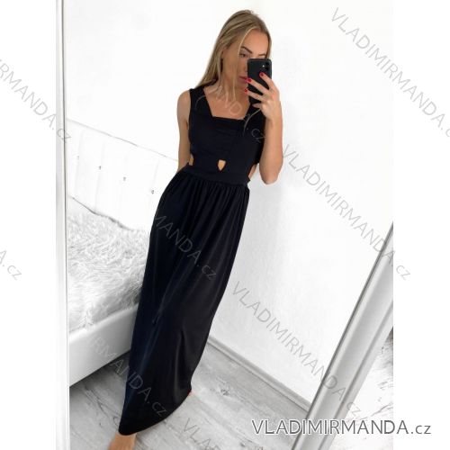 Šaty dlhé letné elegantné bez rukávov dámske (S/M ONE SIZE) TALIANSKA MÓDA IMWE231510/DU S/M čierna