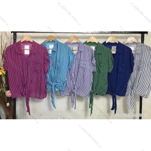 Tunika košeľová krátky rukáv dámska prúžok (S/M ONE SIZE) TALIANSKA MÓDA IMPGM2319398