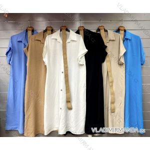 Šaty dlhé košeľové s opaskom krátky rukáv dámske (S/M ONE SIZE) TALIANSKA MÓDA IMWGS231846