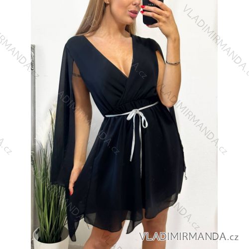 Šaty elegantné šifónové s opaskom dlhý rukáv dámske (S/M ONE SIZE) TALIANSKA MÓDA IMPGM236303