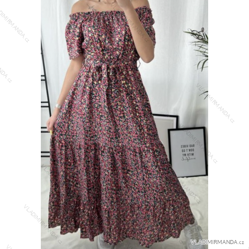 Šaty letné dlhé carmen krátky rukáv dámske (S/M ONE SIZE) FRANCÚZSKA MÓDA FMPZM23ROBELONGUE