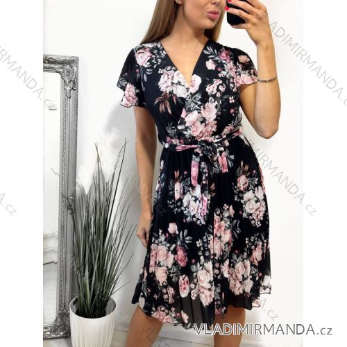 Šaty šifónové kvetované letný krátky rukáv dámske (S/M ONE SIZE) TALIANSKA MÓDA IM4231157-1/DR