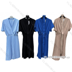 Šaty elegantné s opaskom krátky rukáv dámske (S/M ONE SIZE) TALIANSKA MÓDA IMD23432