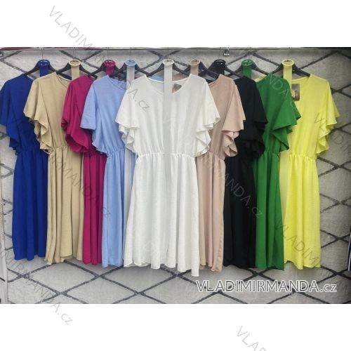 Šaty letné šifónové s opaskom krátky rukáv dámske (S/M ONE SIZE) TALIANSKA MÓDA IMWD231859