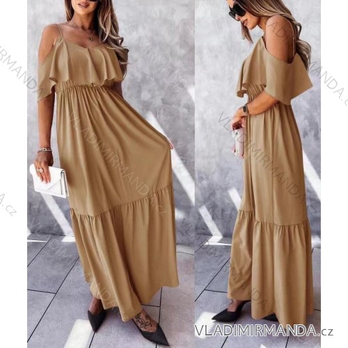Šaty dlhé carmen na ramienka dámske (S/M/L ONE SIZE) TALIANSKA MÓDA IMD22374/DU S/M hnedá