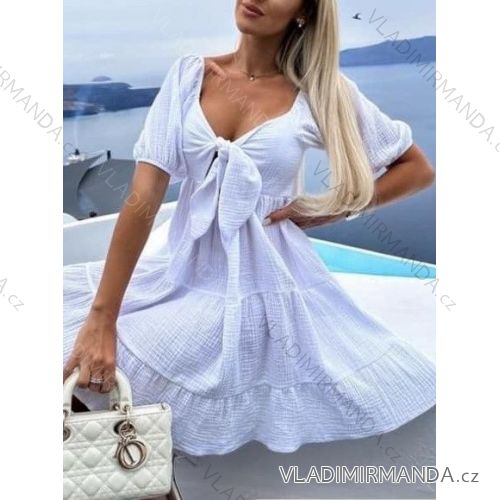 Šaty letné mušelínové krátky rukáv dámske (S/M ONE SIZE) TALIANSKA MÓDA IMWGS232025