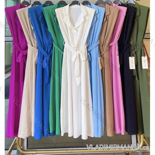 Šaty dlhé košeľové elegantné bez rukávov dámske (S/M ONE SIZE) TALIANSKA MÓDA IMWKK232040