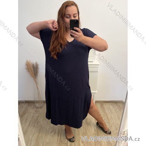 Šaty volnočasové bavlněné krátký rukáv oversize dámské (2XL/3XL/4XL/5XL ONE SIZE) ITALSKÁ MÓDA IM423GIRA/DR 3XL / 4XL čierna