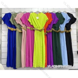 Šaty dlhé letné s opaskom krátky rukáv dámske (S/M ONE SIZE) TALIANSKA MÓDA IMWE232060