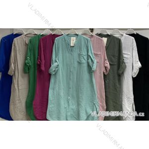 Šaty košeľové mušelínové dlhý rukáv dámske (M/L/XL ONE SIZE) TALIANSKA MÓDA IMC23267