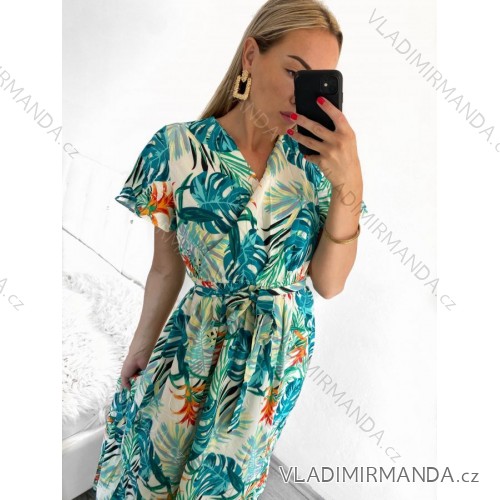 Šaty letní dlouhé s rukávem dámské (S/M, L/XL ONE SIZE) VISKOZA AINUOSI FRANCOUZSKÁ MÓDA FMPZM23A081-6 S/M biela