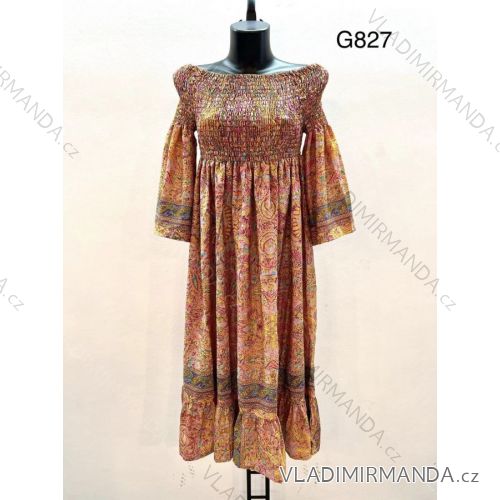 Šaty žabičkované carmen dlhý rukáv dámske (S/M ONE SIZE) INDICKÁ MÓDA IMM23M827