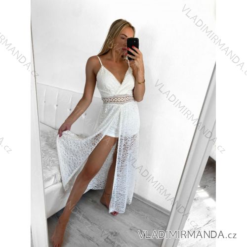Šaty letné na ramienka krajkové dámske (S/M ONE SIZE) TALIANSKA MÓDA IMPBB22A3698/DUR S/M biela