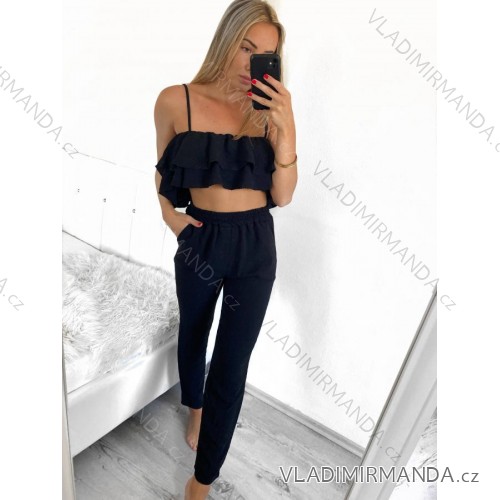 Súprava letné nohavice a top na ramienka dámska (S/M ONE SIZE) TALIANSKA MÓDA IMWGB231540/DU S/M čierna