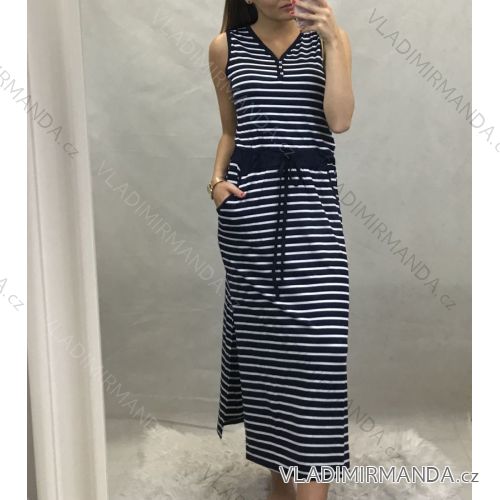 Šaty letní na široká ramínka dámské dlouhé proužek (vel s/m-l/xl) ITALSKá MóDA IM620949-1/DUR S/M modro-biele prúžok