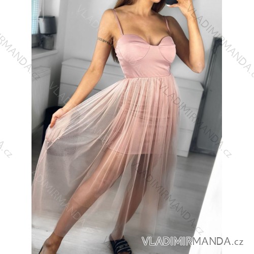 Šaty dlhé spoločenské na ramienka dámske (S/M ONE SIZE) TALIANSKA MÓDA IMM23M21840/DU S/M staroružová