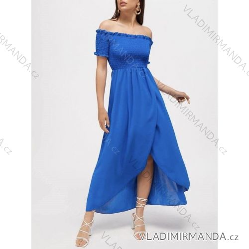 Šaty carmen dlhé letné cez ramená dámske (S / M ONE SIZE) TALIANSKÁ MÓDA IMM23M5350/DU kr. modrá